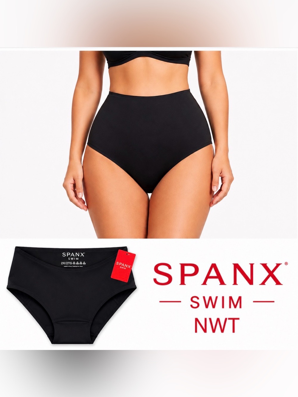 SPANX Black Swim Bikini Bottom 2X High Waist Tummy Control Shaping NWT Summer